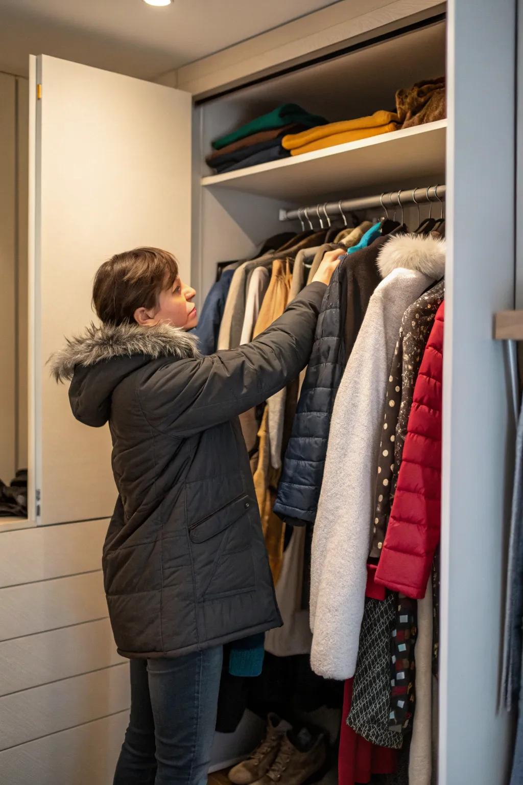 Seasonal rotations streamline closet organization.