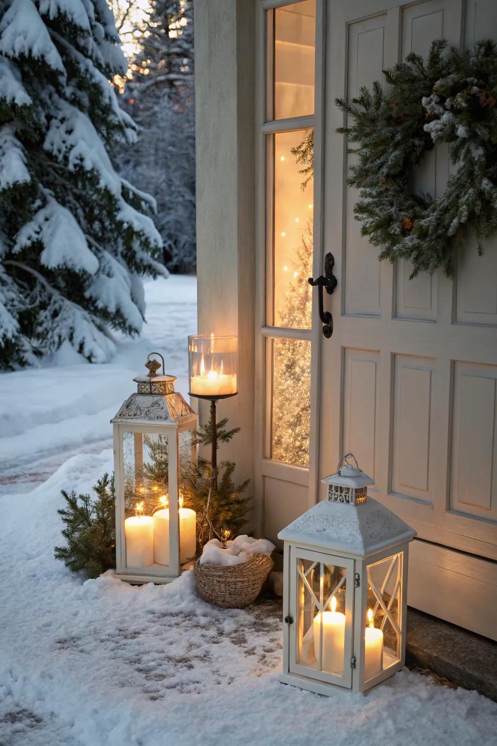 Lanterns add warmth and elegance to your entrance.