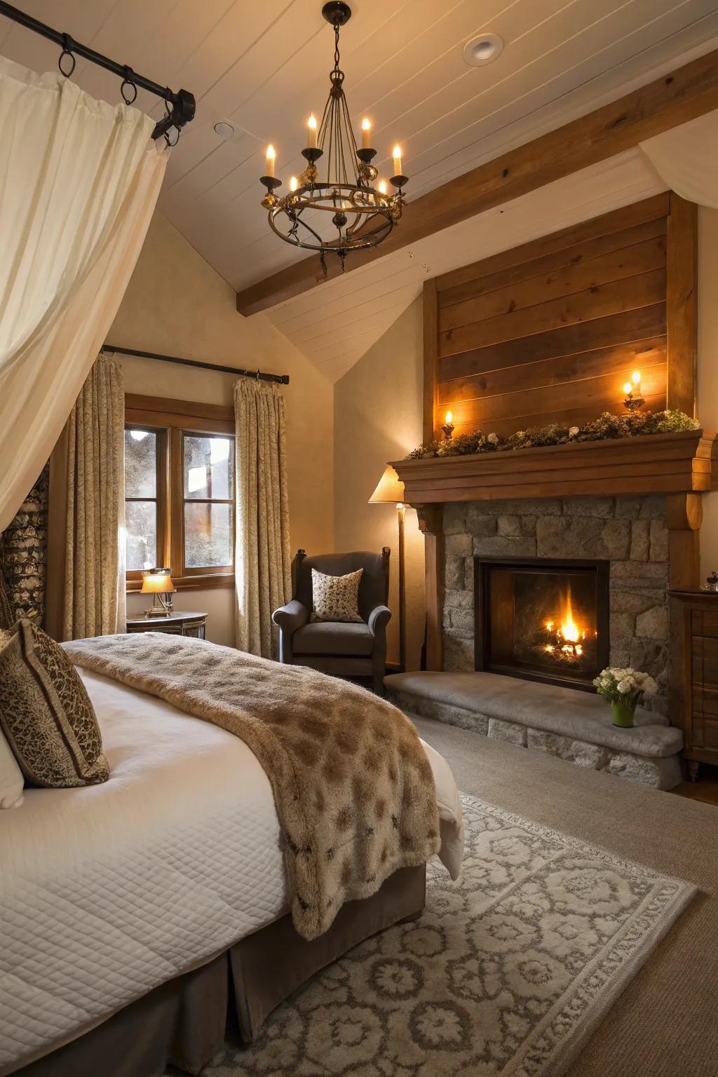 Fashion a cozy bedroom getaway with a fireplace.
