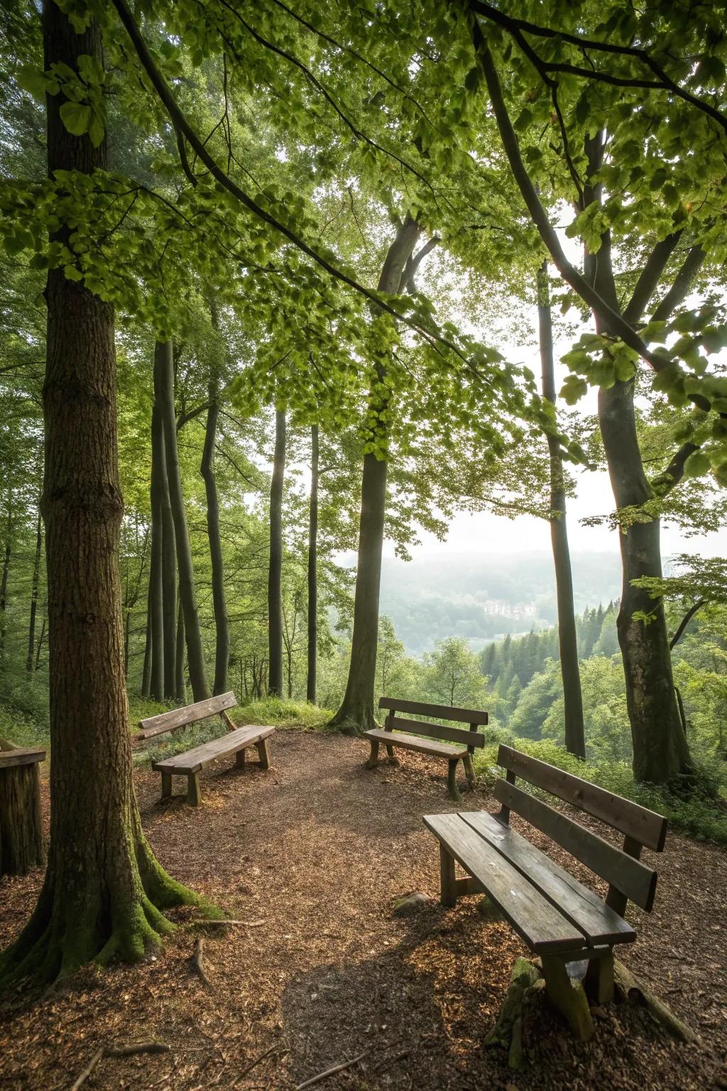 Timber fragments prepare the setting for a tranquil woodland seating nook.
