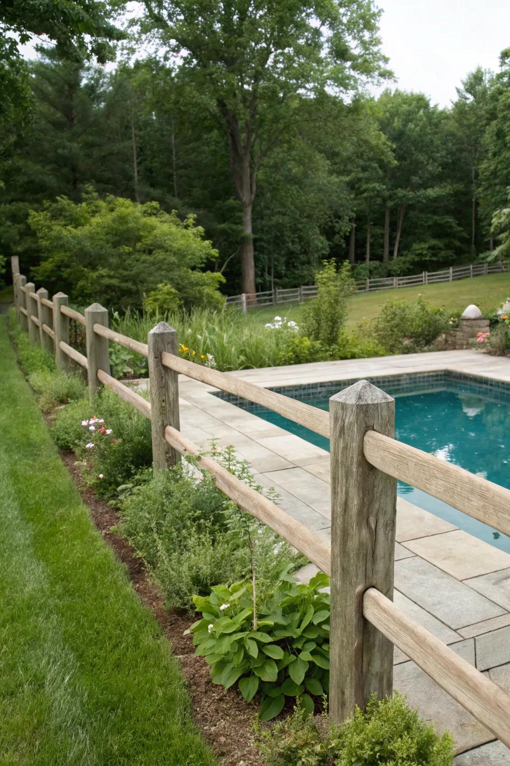 Post and rail fences provide unobstructed views while maintaining safety around your pool.