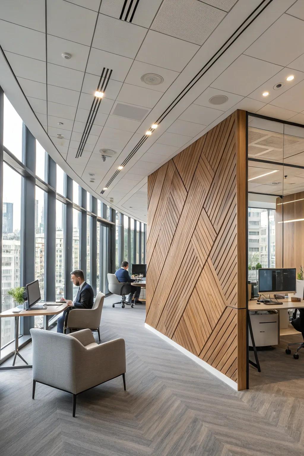 Slanting timber panels bring about an unanticipated visual influence.