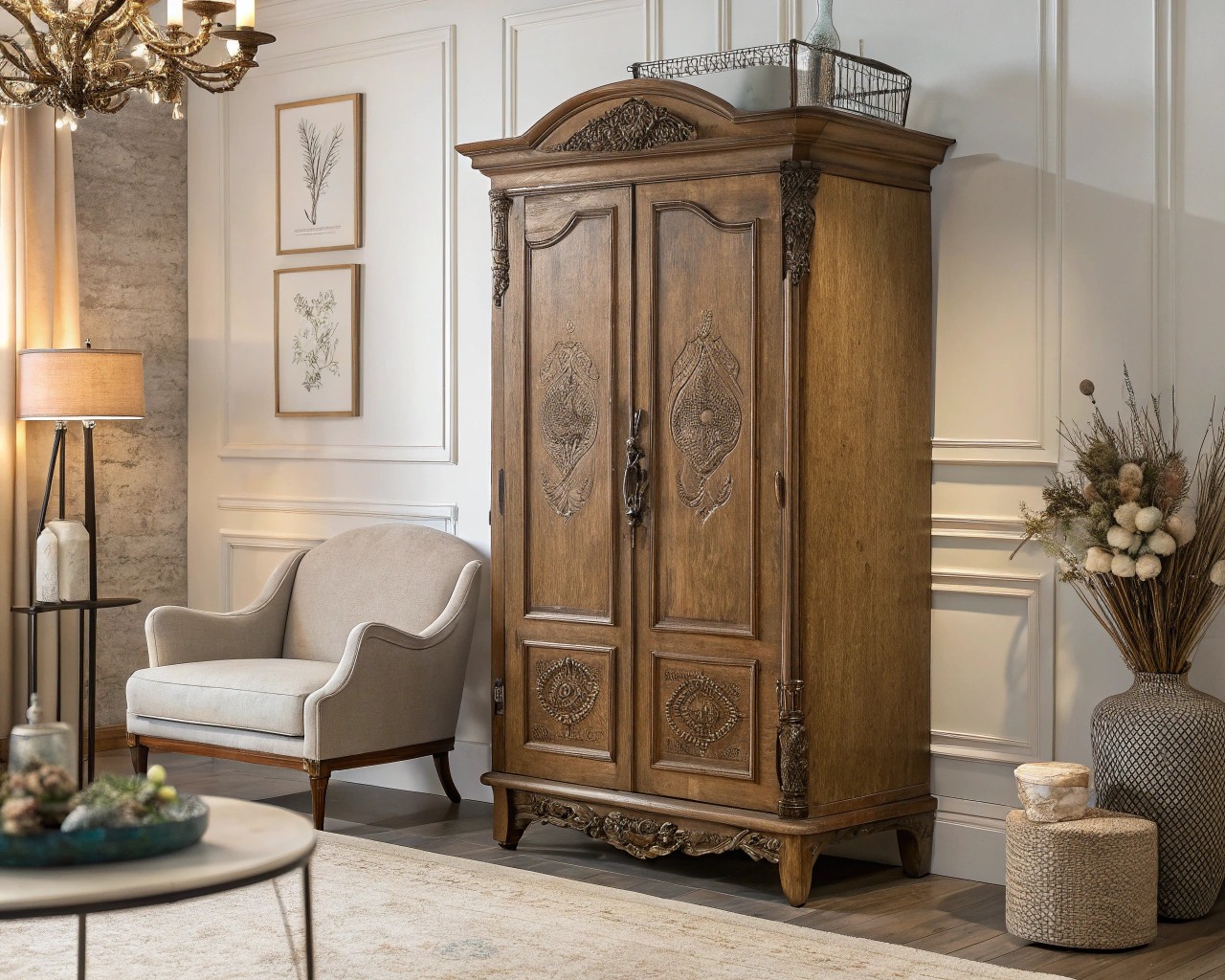 Design foundation showcasing the combination of unique antique pieces with clean and modern elements.