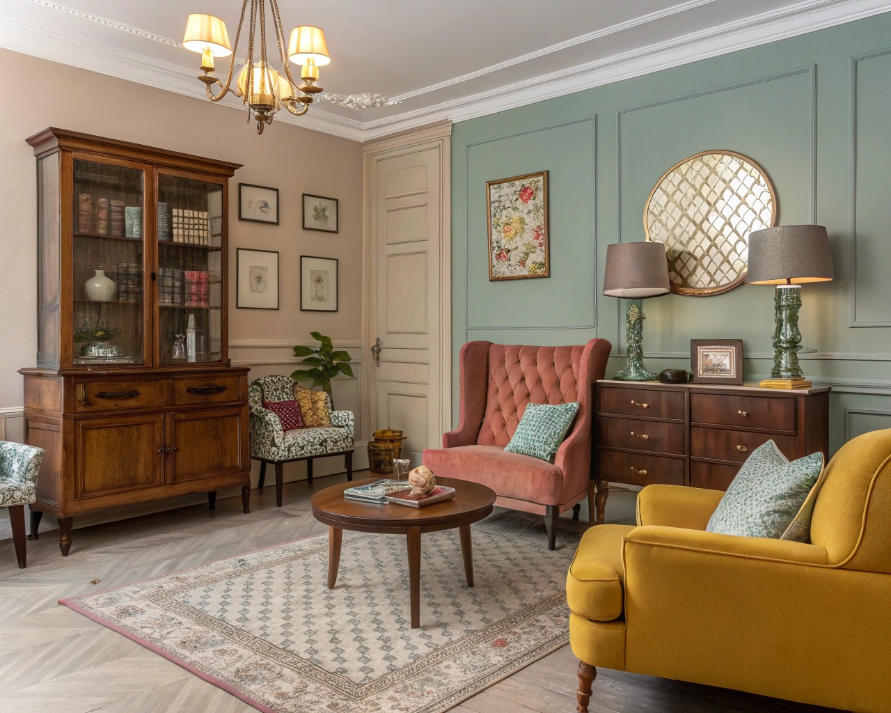 Harnessing color as a unifying tool, bridging the gap between diverse design elements from different eras.