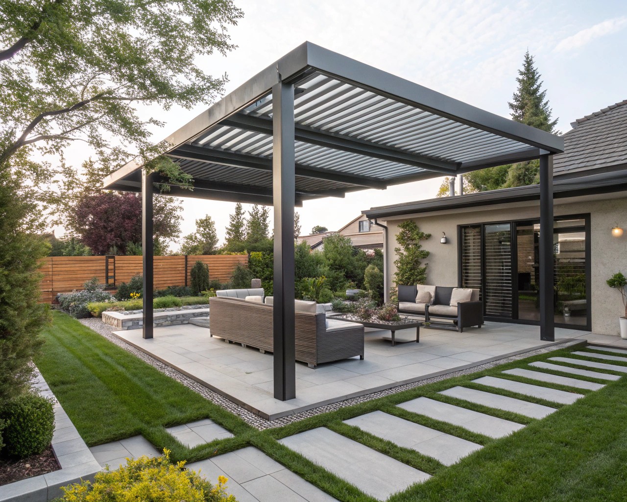 Louvered pergolas offer precision control for sunlight and weather adjustments, enhancing outdoor comfort.