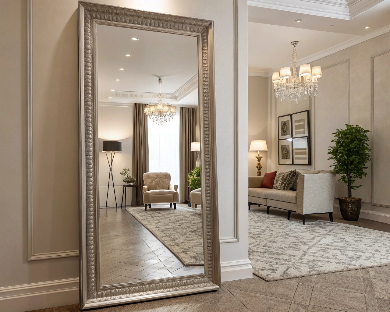 Strategically placed floor-to-ceiling mirrors in tight spaces create a powerful sense of expansion and openness.