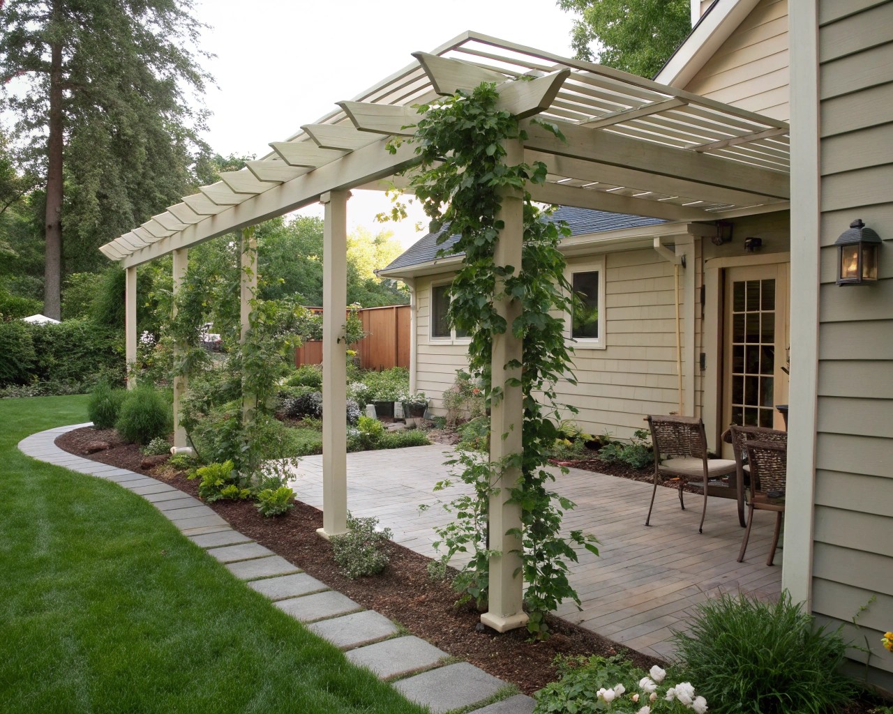 Traditional pergolas updated with modern materials merge simplicity with functionality.