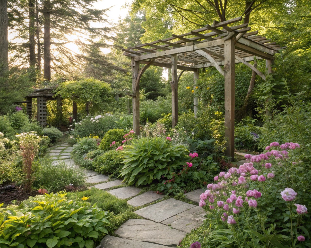 Understory trees in a garden setting, forming an essential mid-level framework for landscape layering.