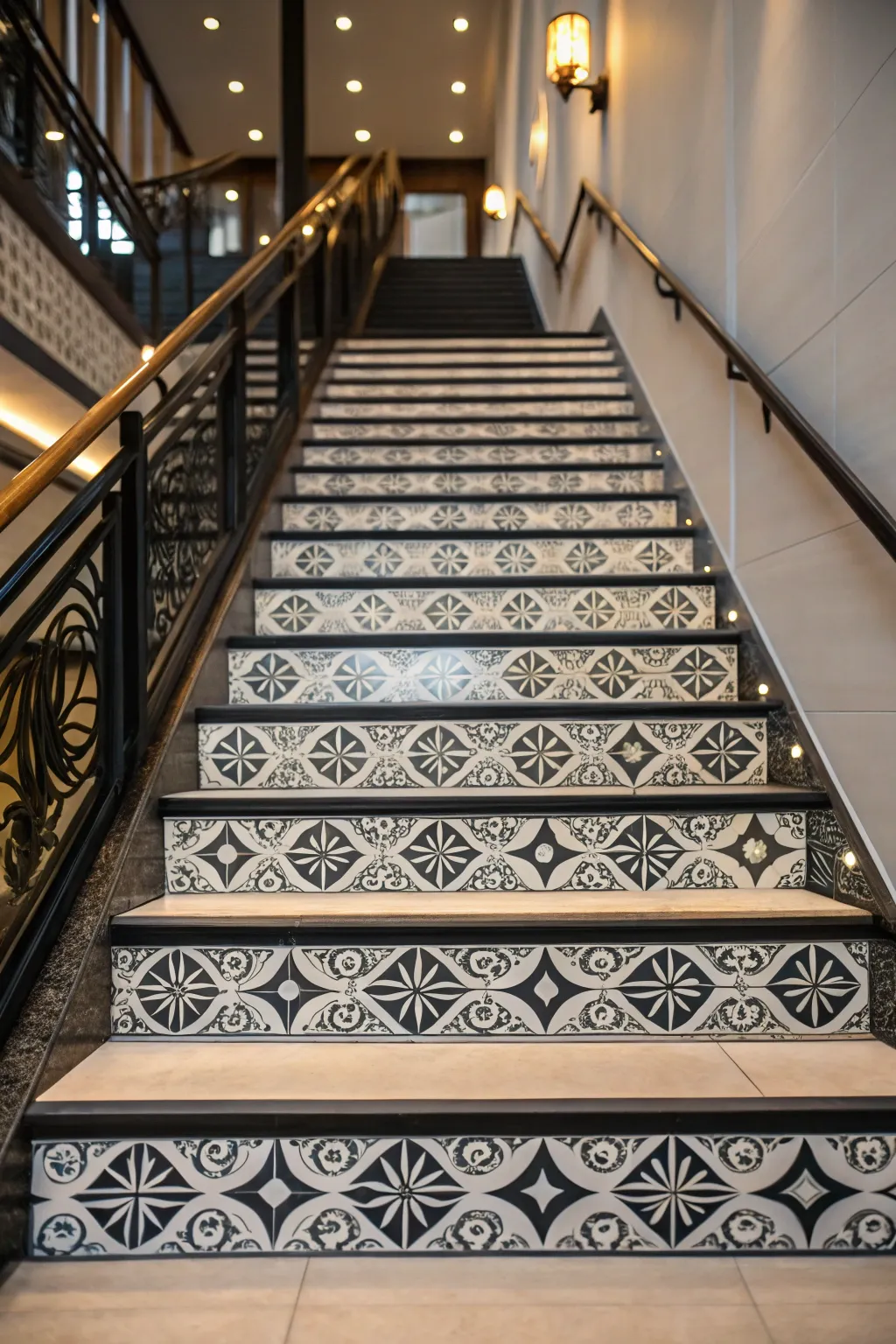 Elegant White Stairs Featuring Black Elements
