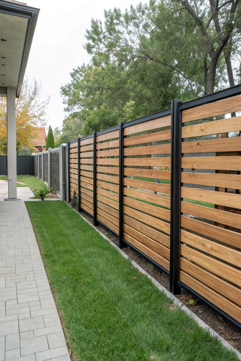 Sophisticated Metal Fences with Wood Accents